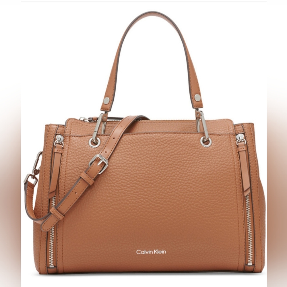NWT- Calvin KleinGarnet Triple CompartmentTop Zipper Satchel Caramel Color NWT